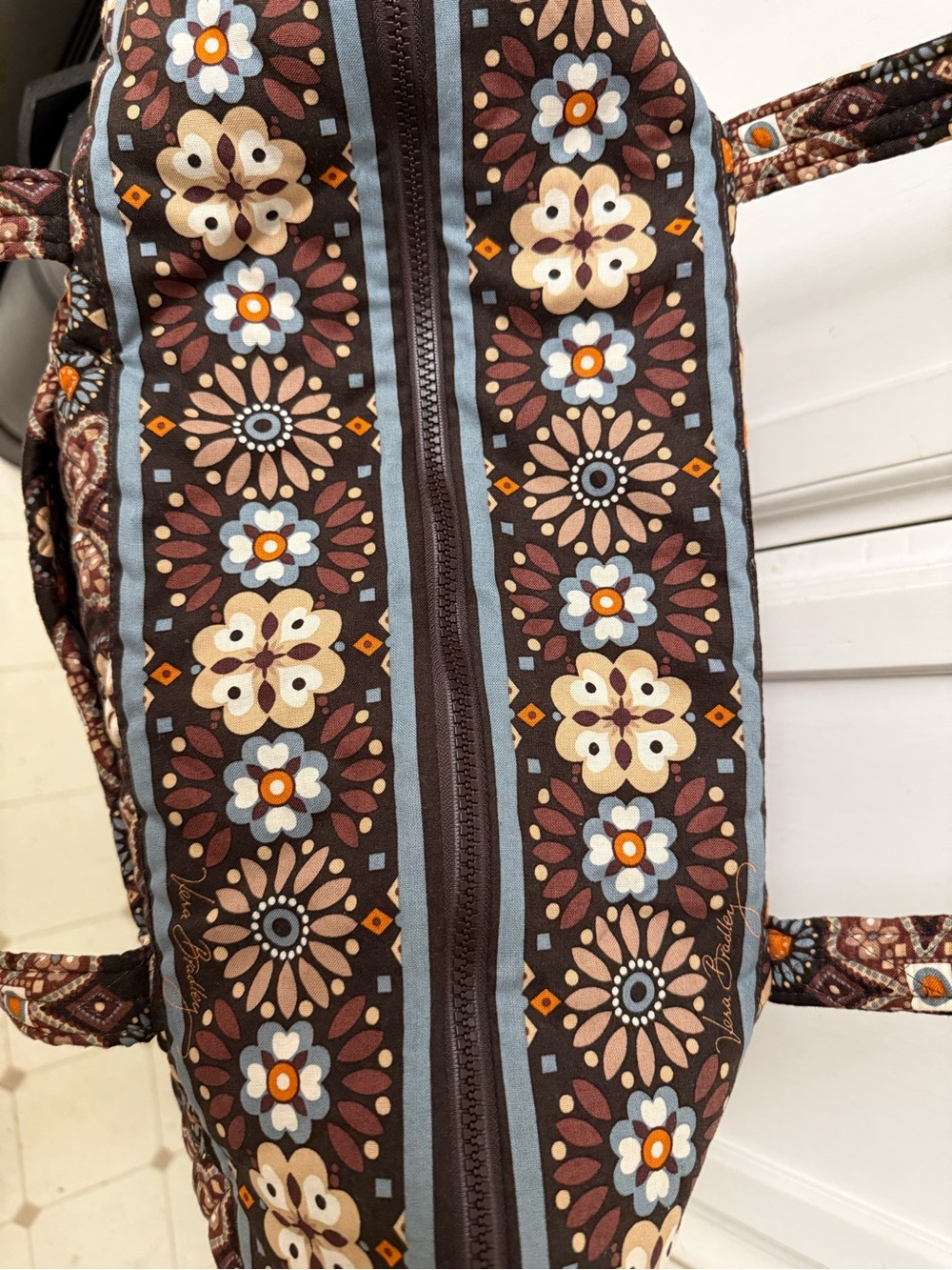 Vera Bradley Brown Floral Quilted Tote with Orange and Blue Accents - Picture 6 of 8